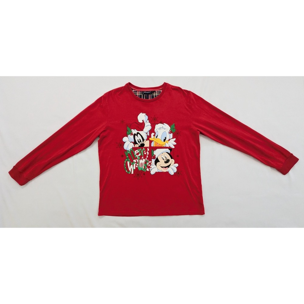Disneyland Paris Christmas Long Sleeve Shirt Mickey Donald Goofy Red L Large